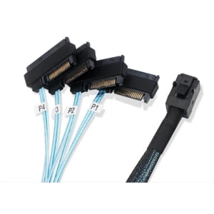 Cablu Mini SAS (SFF-8643) la 4 x SAS 29-Pin (SFF-8482) + 16 pini Alimentare SATA, 1 m - 2