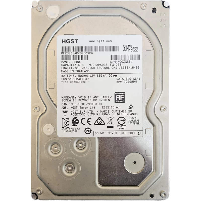 Hard disk server 6TB SATA 6Gbps 3.5" 7.2k rpm - HGST HUS726060ALE610 - 1