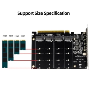 Quad (4) NVME Drive Adapter from M.2 to PCIE x16 with Fan - 5