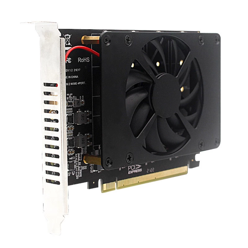 Quad (4) NVME Drive Adapter from M.2 to PCIE x16 with Fan - 1