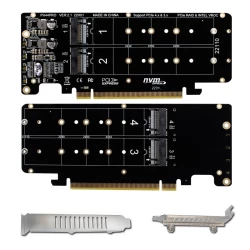 Quad (4) NVME Drive Adapter from M.2 to PCIE x16 Low Profile Card - 3