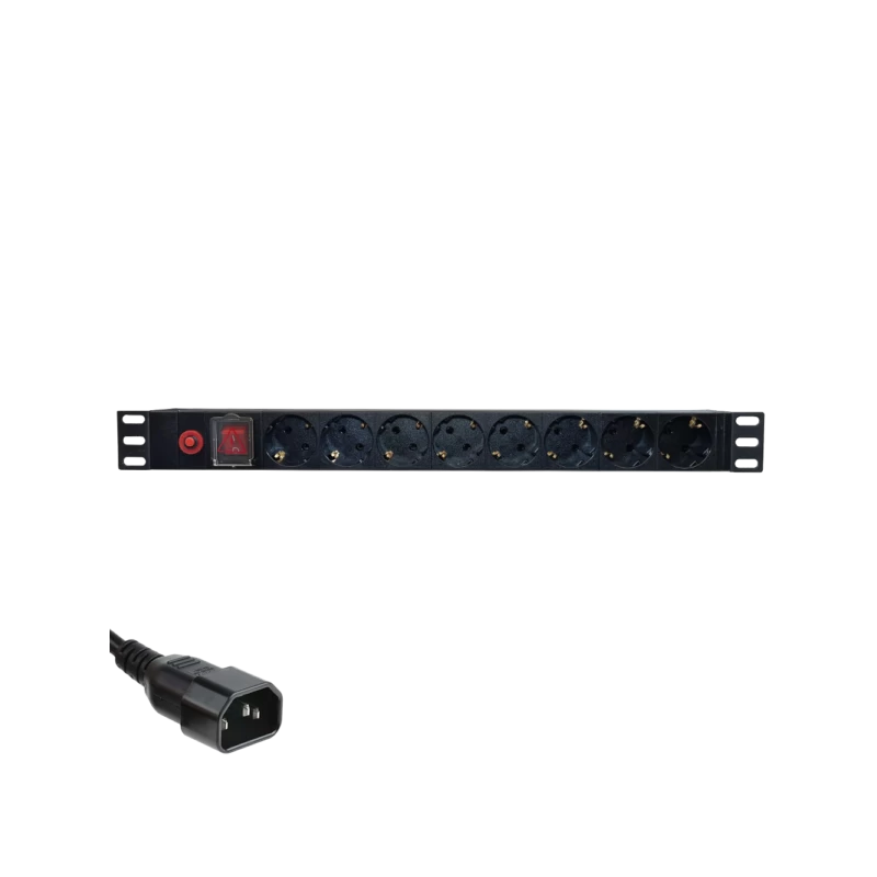 Priza Rackabila PDU 9 posturi SCHUKO, Alimentare C14, cablu 1.8m - 1