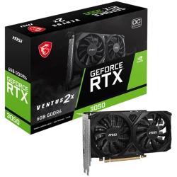 MSI Video Card Nvidia GeForce RTX 3050 VENTUS 2X E 6G OC, 6GB GDDR6, 96bit, Boost: 1492 MHz, 2304 CUDA Cores, PCIe 4.0, 1x DP 1.