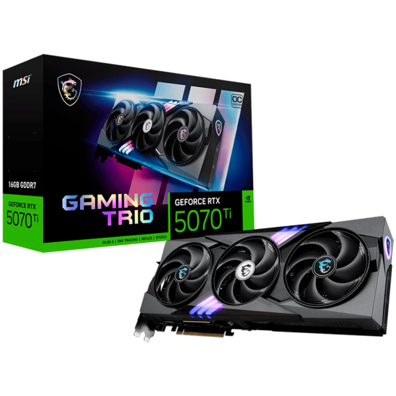 MSI Video Card Nvidia GeForce RTX 5070 TI 16G GAMING TRIO OC (16GB GDDR7/256bit, PCI Express Gen 5, 3xDP, 1xHDMI, Recommended PS