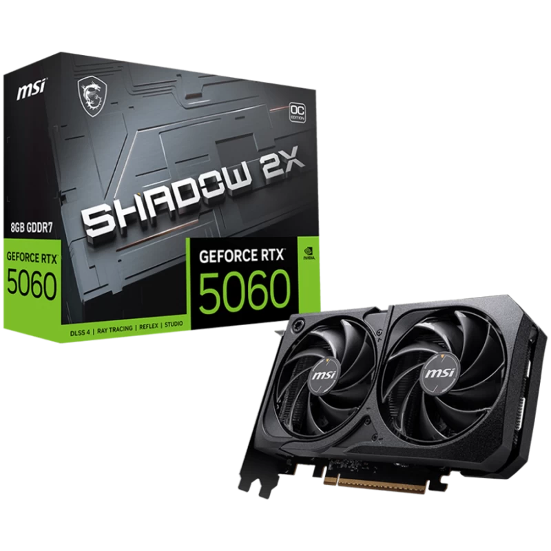 MSI Video Card NVIDIA GeForce RTX 5060 8G SHADOW 2X OC (8GB GDDR7/128bit, 3xDP, 1xHDMI, PCI Express Gen 5 x16 (uses x8), Recomme