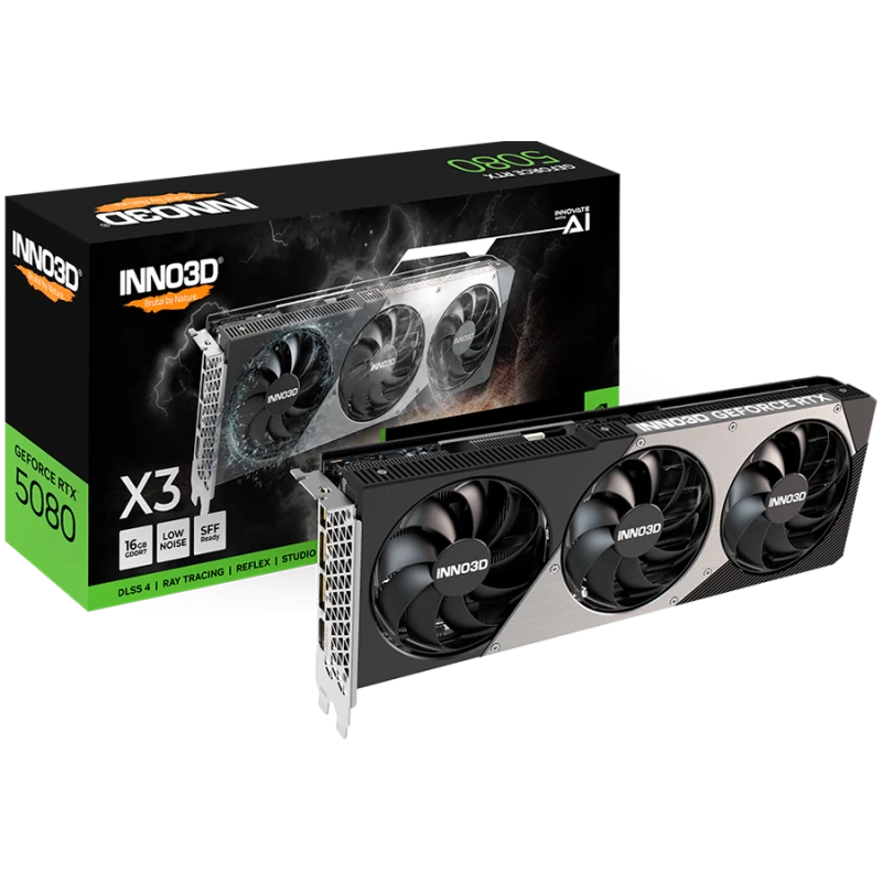 INNO3D NVIDIA GEFORCE RTX 5080 X3 16GB GDDR7 256bit, 2617 MHz / 30Gbps, 3x DP, 1x HDMI, 3 fan, 2 slot - 1