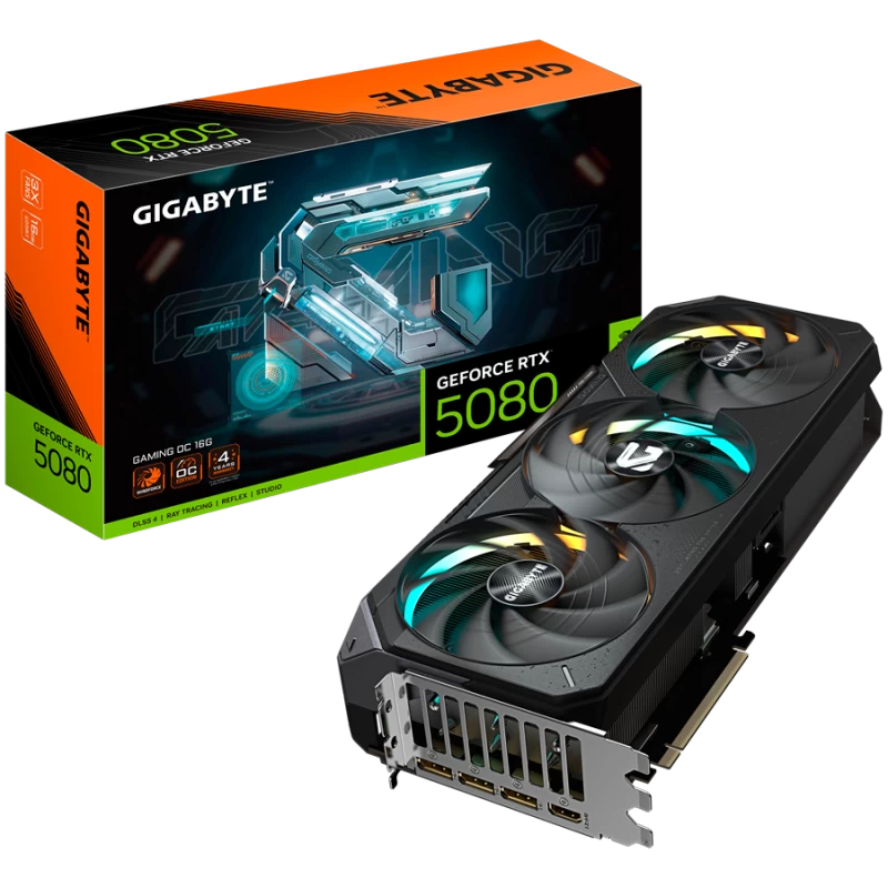 GIGABYTE Video Card NVIDIA GeForce RTX 5080 GAMING OC 16G (16GB GDDR7/256bit, PCI-E 5.0, 3xDP2.1a, 1xHDMI 2.1b, Recommended PSU 
