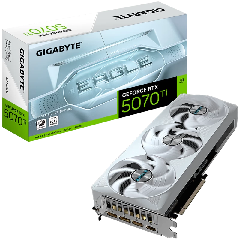 GIGABYTE Video Card NVIDIA GeForce RTX 5070 Ti EAGLE OC ICE SFF 16G (16GB GDDR7/256bit, PCI-E 5.0, Recommended PSU 750W, 3xDP, 1