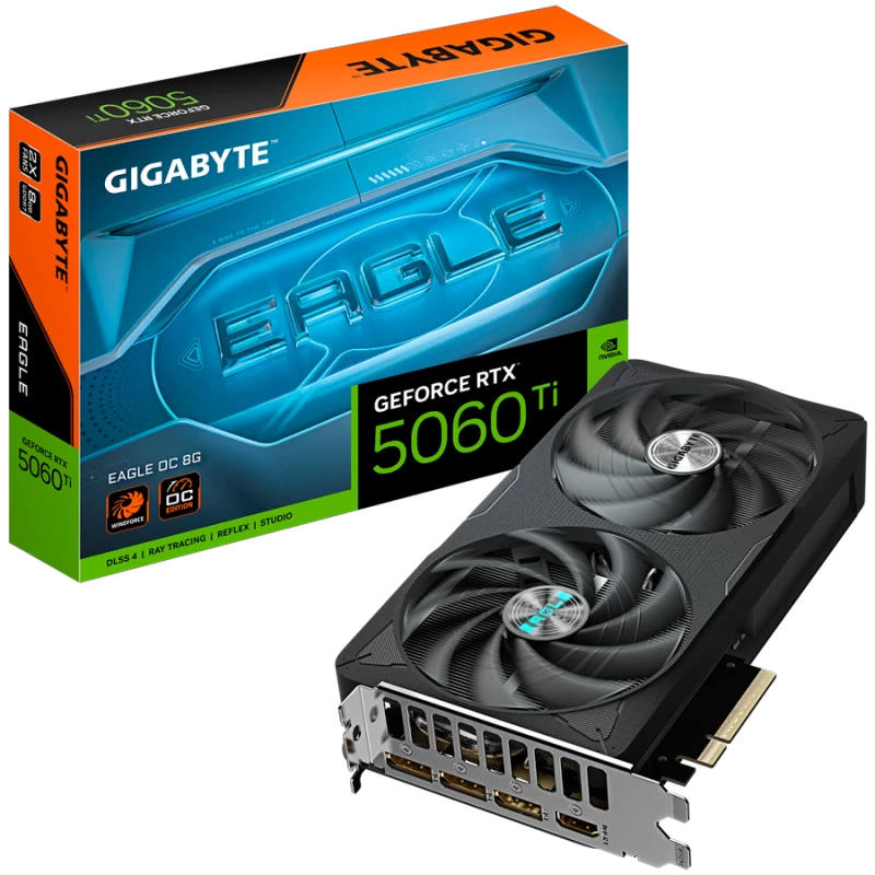 GIGABYTE Video Card NVIDIA GeForce RTX 5060 Ti EAGLE OC 8G (8GB GDDR7/128bit, PCI-E 5.0, 1x 8Pin Power connector, Recommended PS