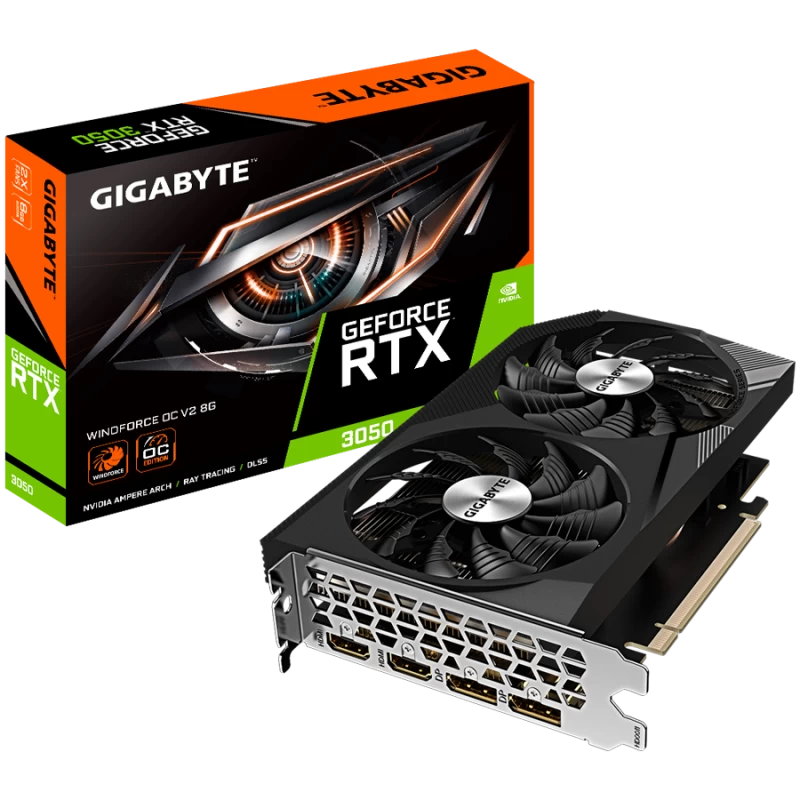 GIGABYTE Video Card NVIDIA RTX 3050 WINDFORCE OC V2 8G GDDR6/128bit, PCI-E 4.0, 1xDP 1.4, 1xHDMI 2.1, 1xDVI-D, Retail - 1
