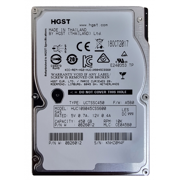 450GB 10k SAS 2.5" 64MB HGST Ultrastar C10K900 HUC109045CSS600 Server Hard Drive Seagate - 1